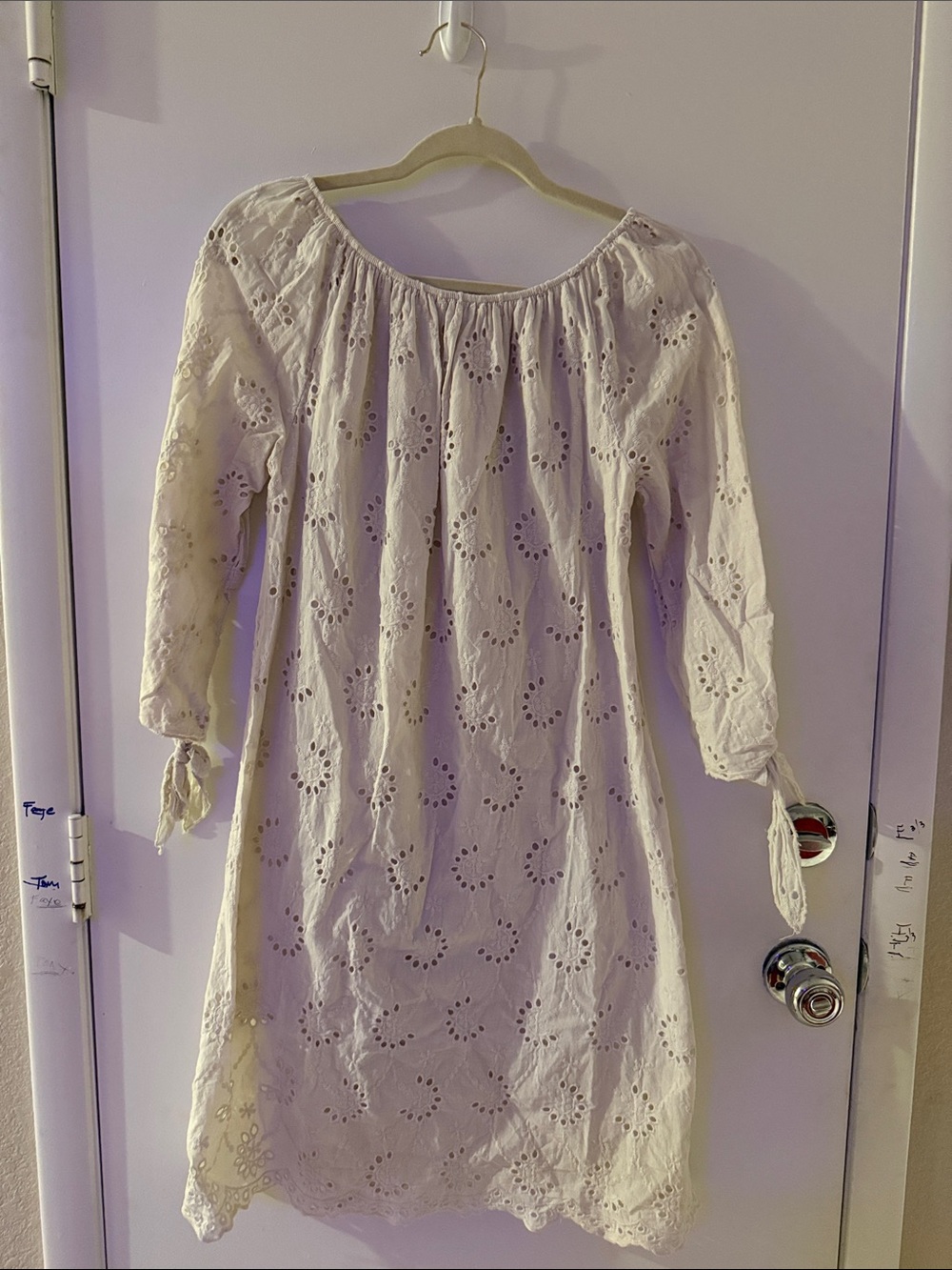 Boho Off-Shoulder Eyelet Dress in Cream